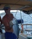 On our sail back to St Martin Johnny pulls in a nice fat Jack